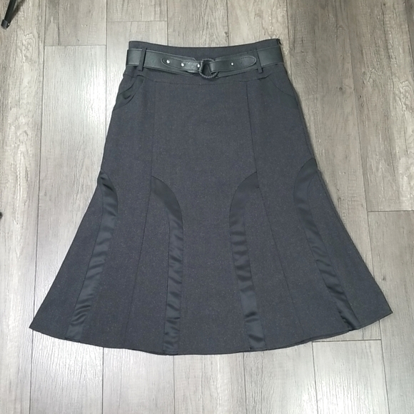 Gilani Women's A-line Flared Midi Skirt Size 10 With Belt Black - Picture 9 of 9